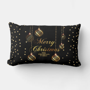 Modern Goud Script Confetti Zwart Familie Kerstmis Kussen