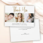 Modern Goud Script Custom 3 foto Baby Bedankkaart<br><div class="desc">Introductie van onze "Modern Gold Script Custom 3 Photo Baby shower Thank You Card" - een chique en oprechte manier om uw dankbaarheid uit te drukken. Deze bedankpas is voorzien van een moderne gouden script typografie en ruimte voor drie aangepaste foto's, het toevoegen van een persoonlijke touch aan uw bericht...</div>