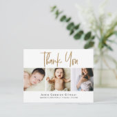 Modern Goud Script Custom 3 foto Baby Briefkaart (Staand voorkant)