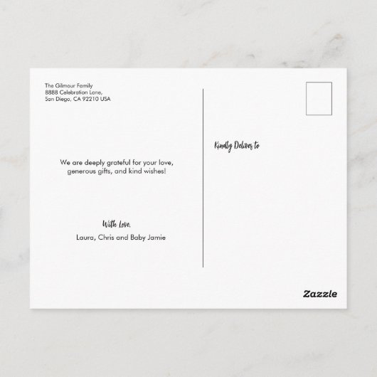 Modern Goud Script Custom 3 foto Baby Briefkaart (Achterkant)