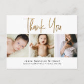 Modern Goud Script Custom 3 foto Baby Briefkaart (Voorkant)