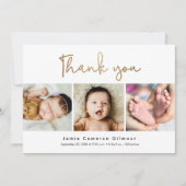 Modern Goud Script Custom 3 foto's Baby shower Bedankkaart (Voorkant)