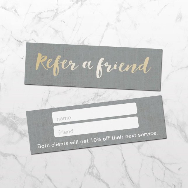 Modern Goud Script Elegant Zilver Linnen Mini Visitekaartjes (Creator heeft geüpload)