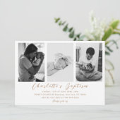 Modern Goud Script Familie Baby Foto Doop Kaart (Staand voorkant)