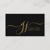 Modern Goud Script Initialen Make-up Artiest Zwart Visitekaartje (Voorkant)