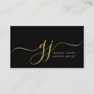 Modern Goud Script Initialen Make-up Artiest Zwart Visitekaartje