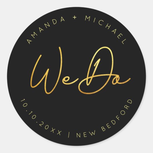 Modern Goud Script Minimalistische Bruiloft Ronde Sticker (Voorkant)