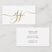 Modern Goud Script Monogram Initialen Haar Stylist Visitekaartje (Voorkant / Achterkant)