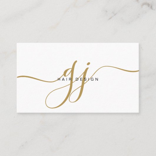 Modern Goud Script Monogram Initialen Haar Stylist Visitekaartje (Voorkant)