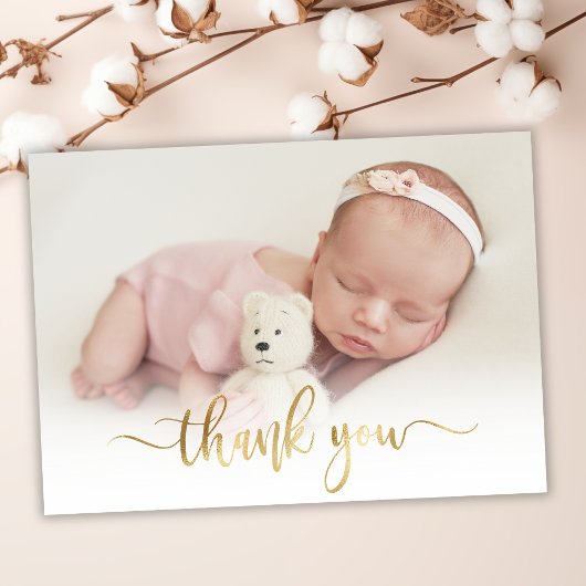 Modern Goud Script Newborn Baby Foto Dank u Bedankkaart