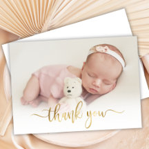 Modern Goud Script Newborn Baby Foto Dank u