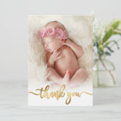 Modern Goud Script Newborn Baby Foto Dank u Bedankkaart (Staand voorkant)