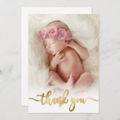 Modern Goud Script Newborn Baby Foto Dank u Bedankkaart (Voorkant / Achterkant)