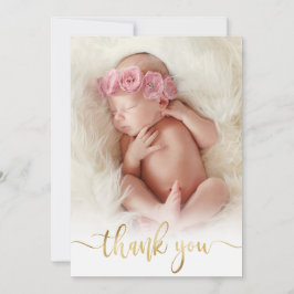 Modern Goud Script Newborn Baby Foto Dank u Bedankkaart