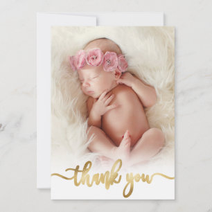 Modern Goud Script Newborn Baby Foto Dank u Bedankkaart