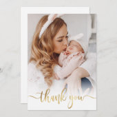 Modern Goud Script Newborn Baby Foto Dank u Bedankkaart (Voorkant / Achterkant)