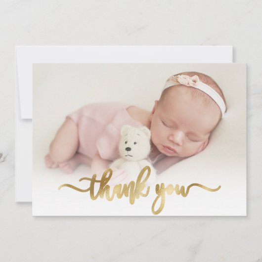 Modern Goud Script Newborn Baby Foto Dank u Bedankkaart (Voorkant)