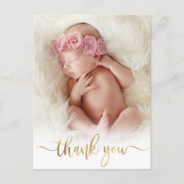 Modern Goud Script Newborn Baby Foto Dank u Briefkaart