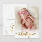 Modern Goud Script Newborn Baby Foto Dank u Briefkaart (Voorkant / Achterkant)
