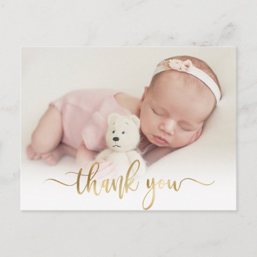 Modern Goud Script Newborn Baby Foto Dank u Briefkaart (Voorkant)