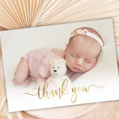 Modern Goud Script Newborn Baby Foto Dank u Briefkaart