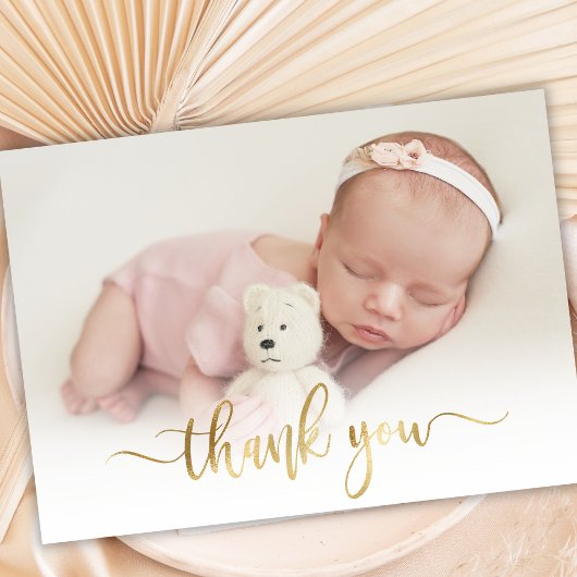 Modern Goud Script Newborn Baby Foto Dank u Briefkaart