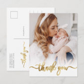 Modern Goud Script Newborn Baby Foto Dank u Briefkaart (Voorkant / Achterkant)