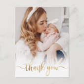Modern Goud Script Newborn Baby Foto Dank u Briefkaart (Voorkant)