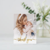 Modern Goud Script Newborn Baby Foto Dank u Briefkaart (Staand voorkant)