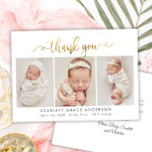 Modern Goud Script Pasgeboren 3 Baby Foto Dank u Bedankkaart