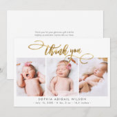 Modern Goud Script Pasgeboren 3 Baby Foto Dank u Bedankkaart (Voorkant / Achterkant)