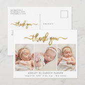 Modern Goud Script Pasgeboren Fotocollage Dank u Briefkaart (Voorkant / Achterkant)