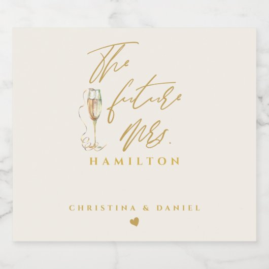 Modern Goud Script Typografie Bruiloft Sparkling Wijnetiket (Enkel label)