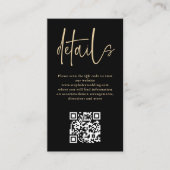 Modern Goud Script Zwart QR Code Bruiloft Details Informatiekaartje (Voorkant)