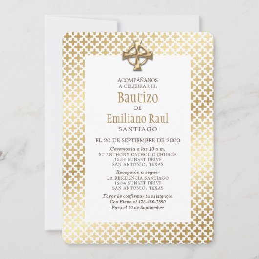 Modern Goud Spaans Doopsel Kaart (Voorkant)