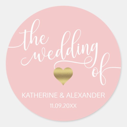 Modern Goud Stoffig Roos Roze HET HUWELIJK VAN zee Ronde Sticker (Voorkant)