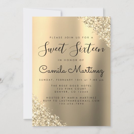 Modern Goud Sweet 16 Glitter Party Kaart (Voorkant)