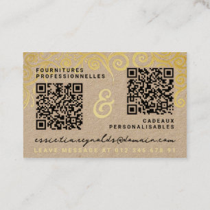Modern Goud Tan & Zwart Kalligrafie Voeg 2 QR-code Visitekaartje