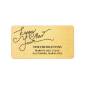 Modern Goud Textuur Patroon Gelukkig Nieuwjaar Scr Etiket (Voorkant)