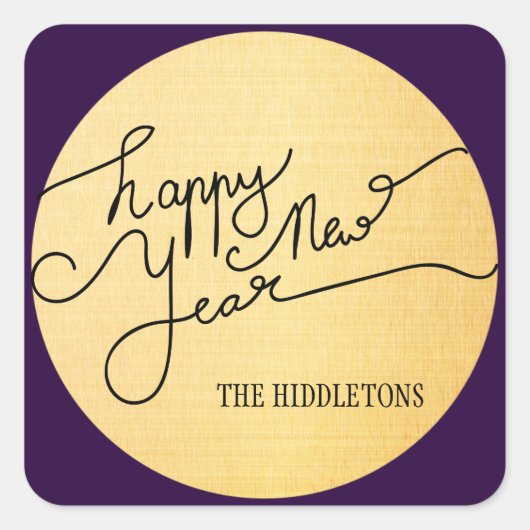Modern Goud Textuur Patroon Gelukkig Nieuwjaar Scr Vierkante Sticker (Voorkant)