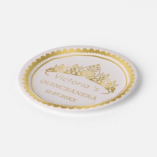 Modern, goud Tiara Quinceanera Papieren Bordje (Gekanteld)