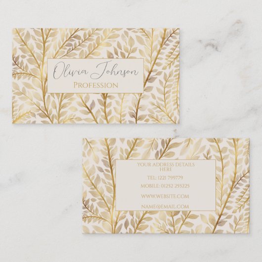 Modern goud tropisch blad groen visitekaartje (Voorkant / Achterkant)
