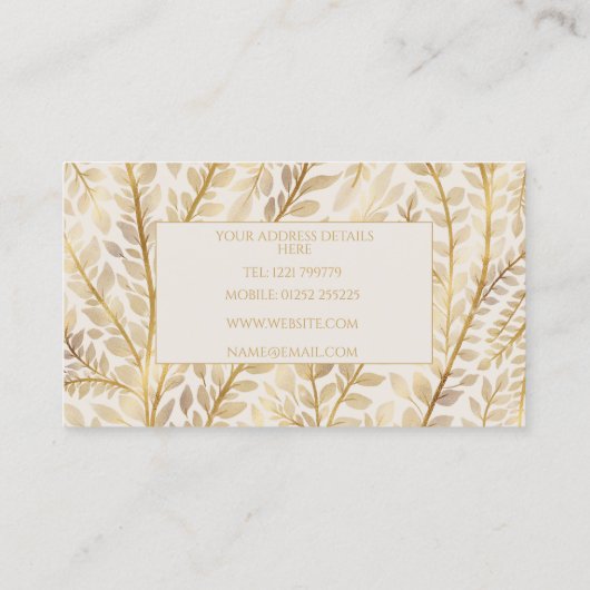 Modern goud tropisch blad groen visitekaartje (Achterkant)