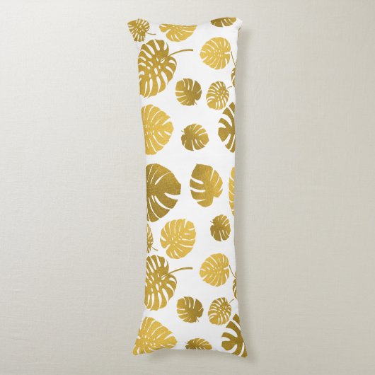 Modern goud tropisch blad patroon lichaamskussen (Voorkant Verticaal)