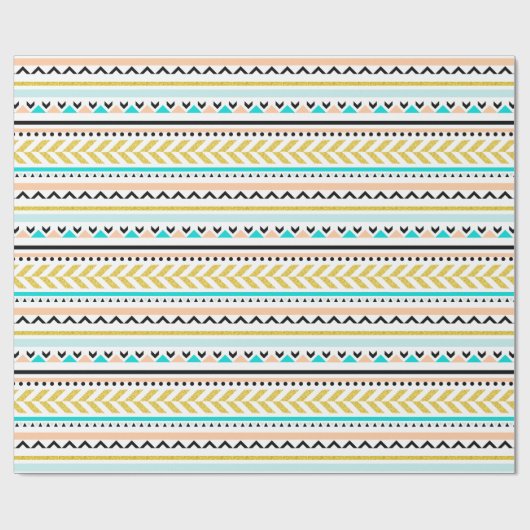 Modern Goud Turquoise Roze Azteeks Patroon Cadeaupapier (Vlak)