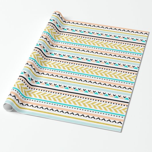 Modern Goud Turquoise Roze Azteeks Patroon Cadeaupapier (Uitgerold)