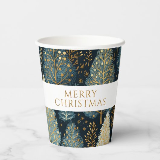 Modern Goud Vakantie Bos Vrolijk Kerstfeest Papieren Bekers (Achterkant)