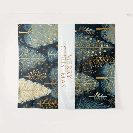 Modern Goud Vakantie Bos Vrolijk Kerstfeest Wandkleed (Voorkant (horizontaal))