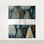 Modern Goud Vakantie Bos Vrolijk Kerstfeest Wandkleed (Voorkant)