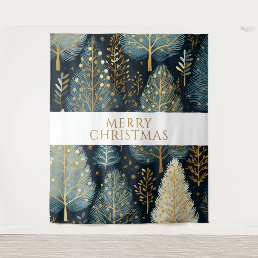 Modern Goud Vakantie Bos Vrolijk Kerstfeest Wandkleed (Voorkant)